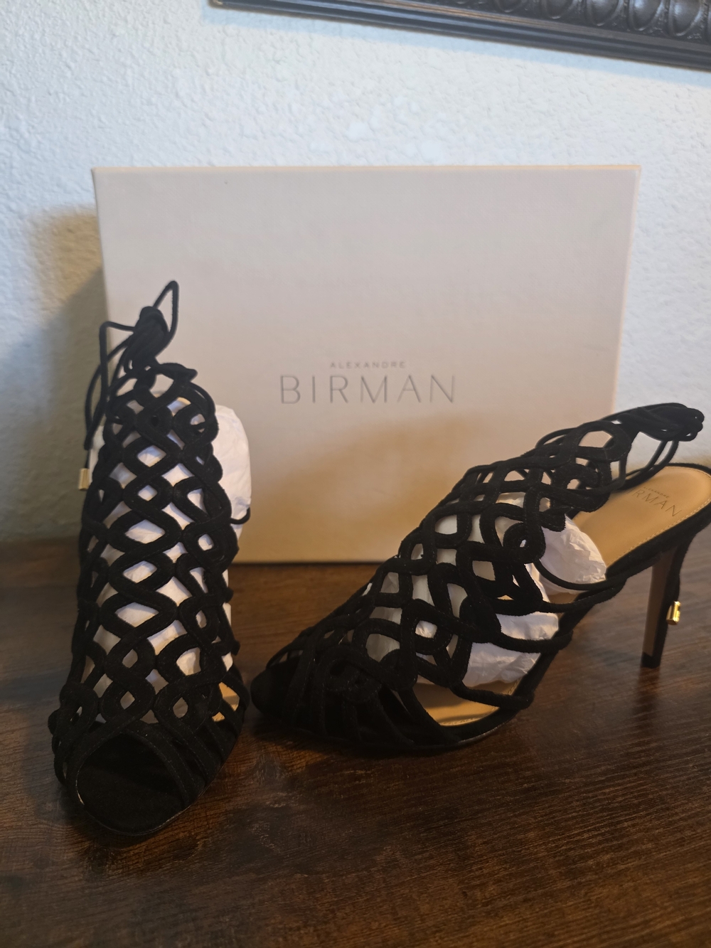 Alexandre Birman Black Woven Suede High Heel Sandals